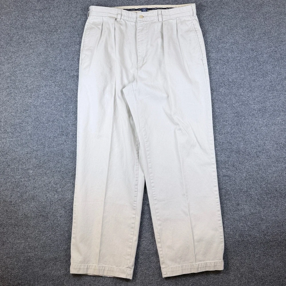 Vintage Polo Ralph Lauren Andrew Pants Mens 34x30 Beige Pleated Chino 90s